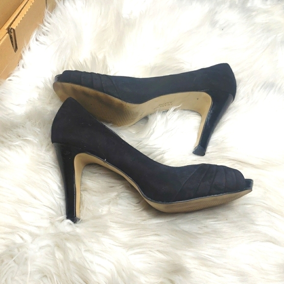 FRANCO SARTO Victor Suede Open Toe High Heel Pumps Black peep toe 8.5M - Picture 4 of 11